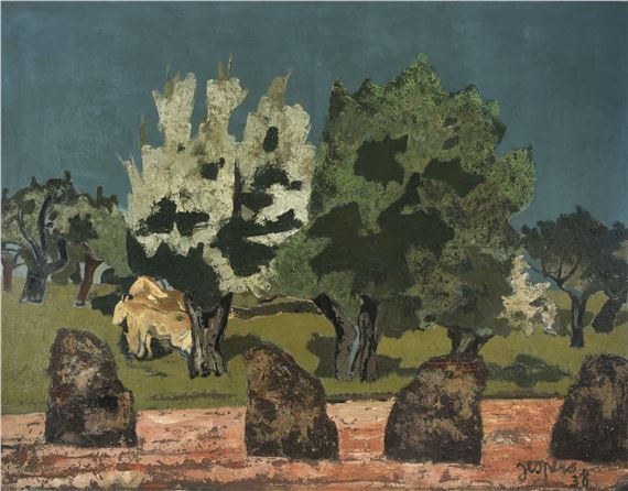 Landscape in Knokke with willows and foals