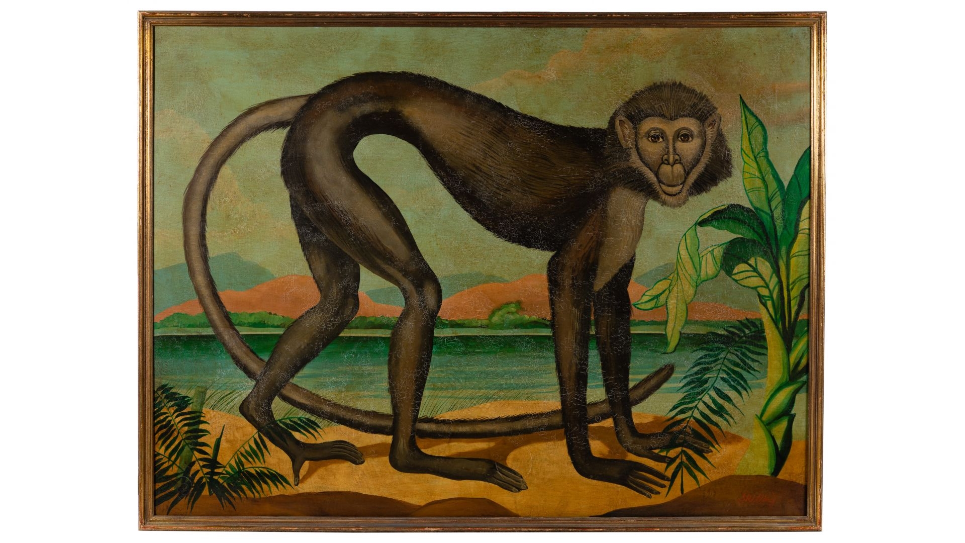 William Skilling | monkey amidst foliage on the sandy shore of a body ...