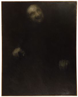 face and hands of a male figure emerging from a dark background - Arthur Lerner