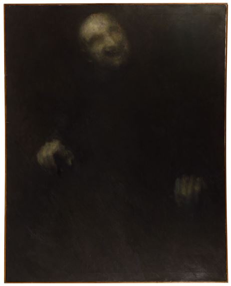 face and hands of a male figure emerging from a dark background - Arthur Lerner
