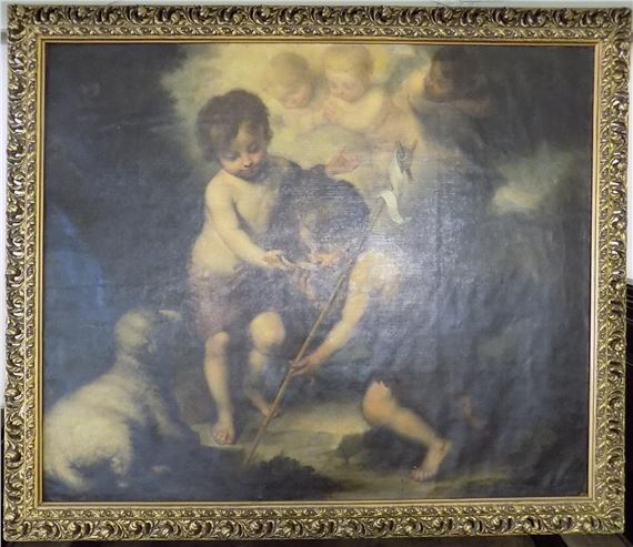 Christ child offering water in a shell to St. John the Baptist child by Bartolomé Estebán‏ Murillo, circa 18th century
