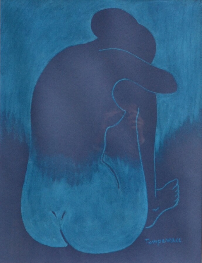 Artwork by Jacques Tempereau, NU FÉMININ ASSIS DE DOS, Made of Pastel
