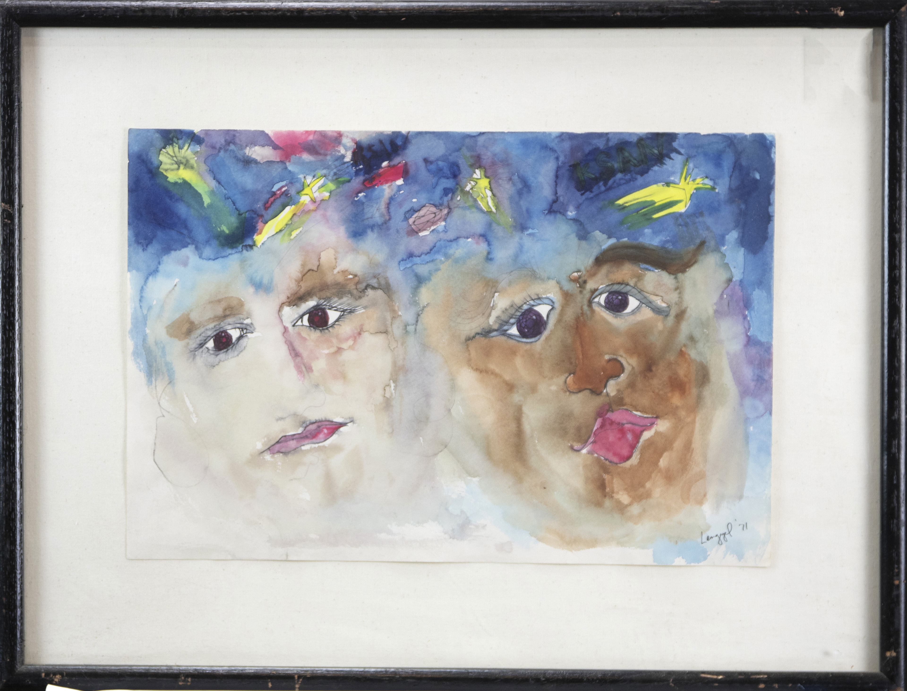 Artwork by Laura Morrison Lengyel, Listening to KSAN in the Country, Made of watercolor and ink