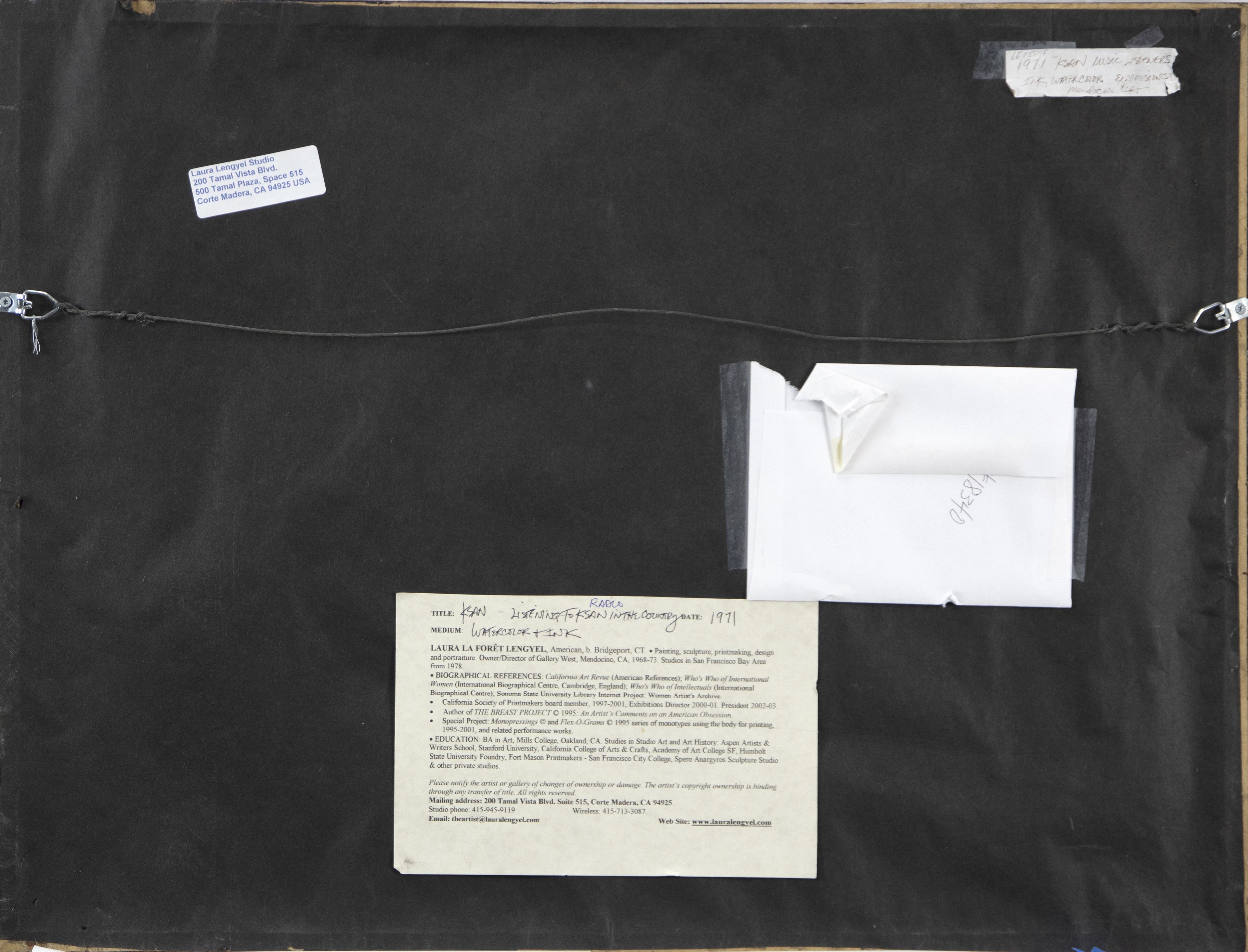 Artwork by Laura Morrison Lengyel, Listening to KSAN in the Country, Made of watercolor and ink