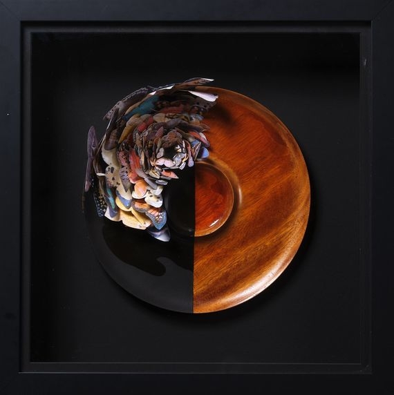 Artwork by Peter Madden, Butterfly Round Mount, Made of found object & images and mixed media