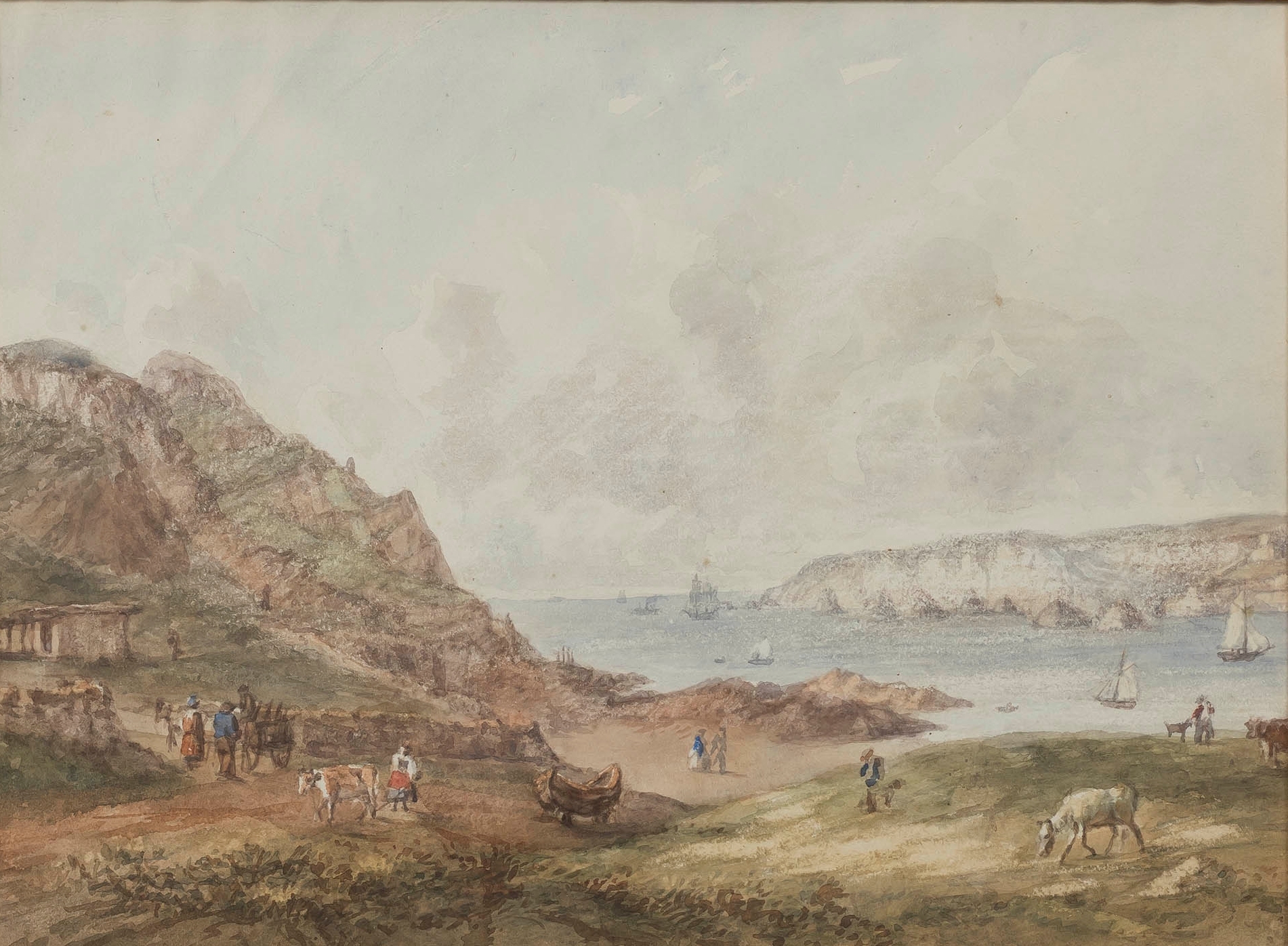 Artwork by Charles Theophilus Hahn, Four views of Jersey, and another, Made of watercolour
