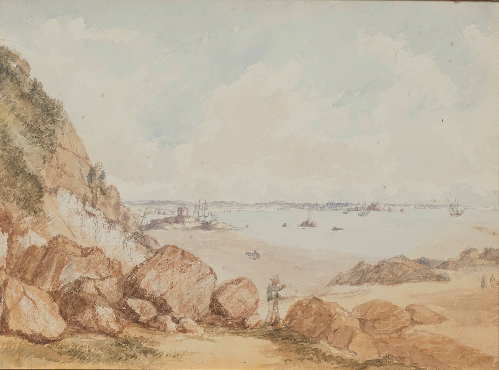 Artwork by Charles Theophilus Hahn, Four views of Jersey, and another, Made of watercolour