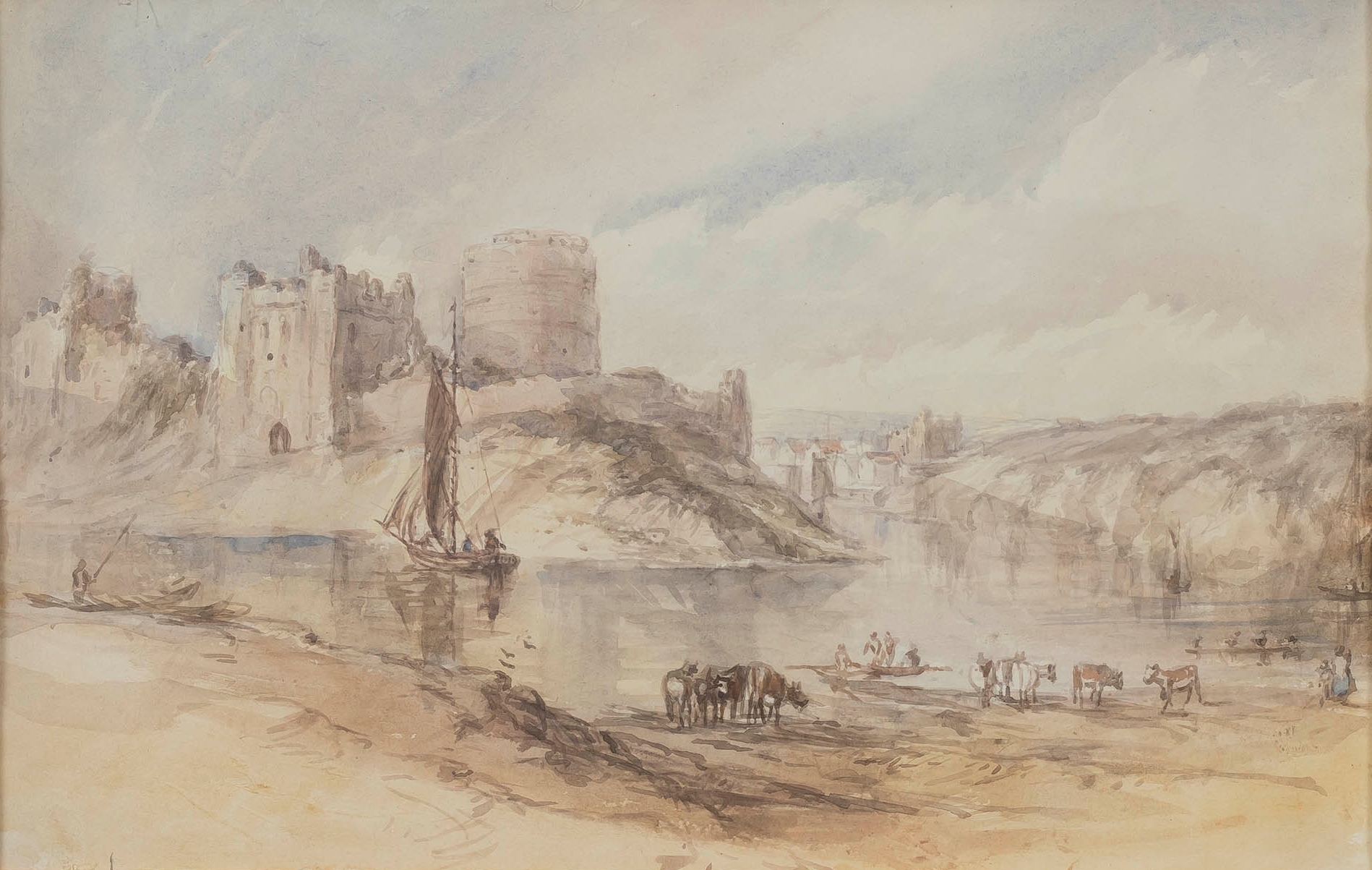 Artwork by Charles Theophilus Hahn, Four views of Jersey, and another, Made of watercolour