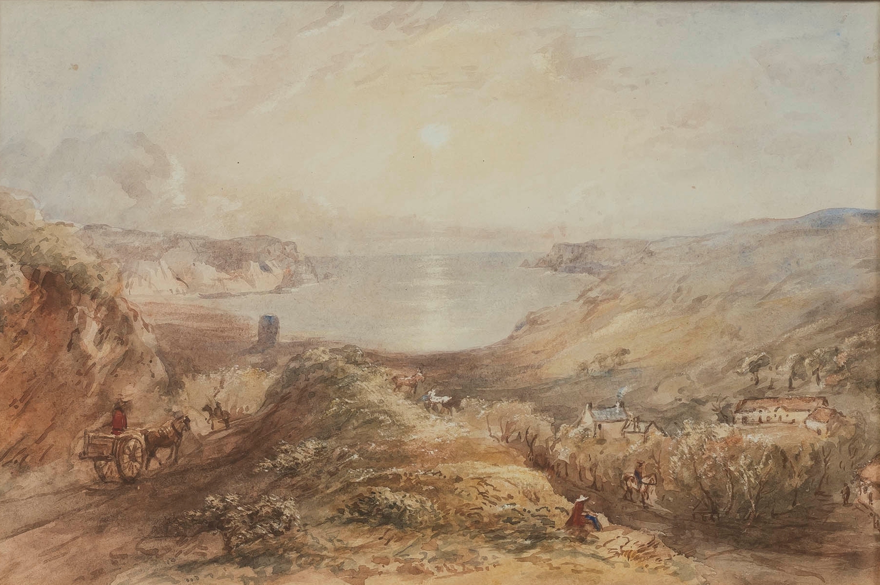 Artwork by Charles Theophilus Hahn, Four views of Jersey, and another, Made of watercolour