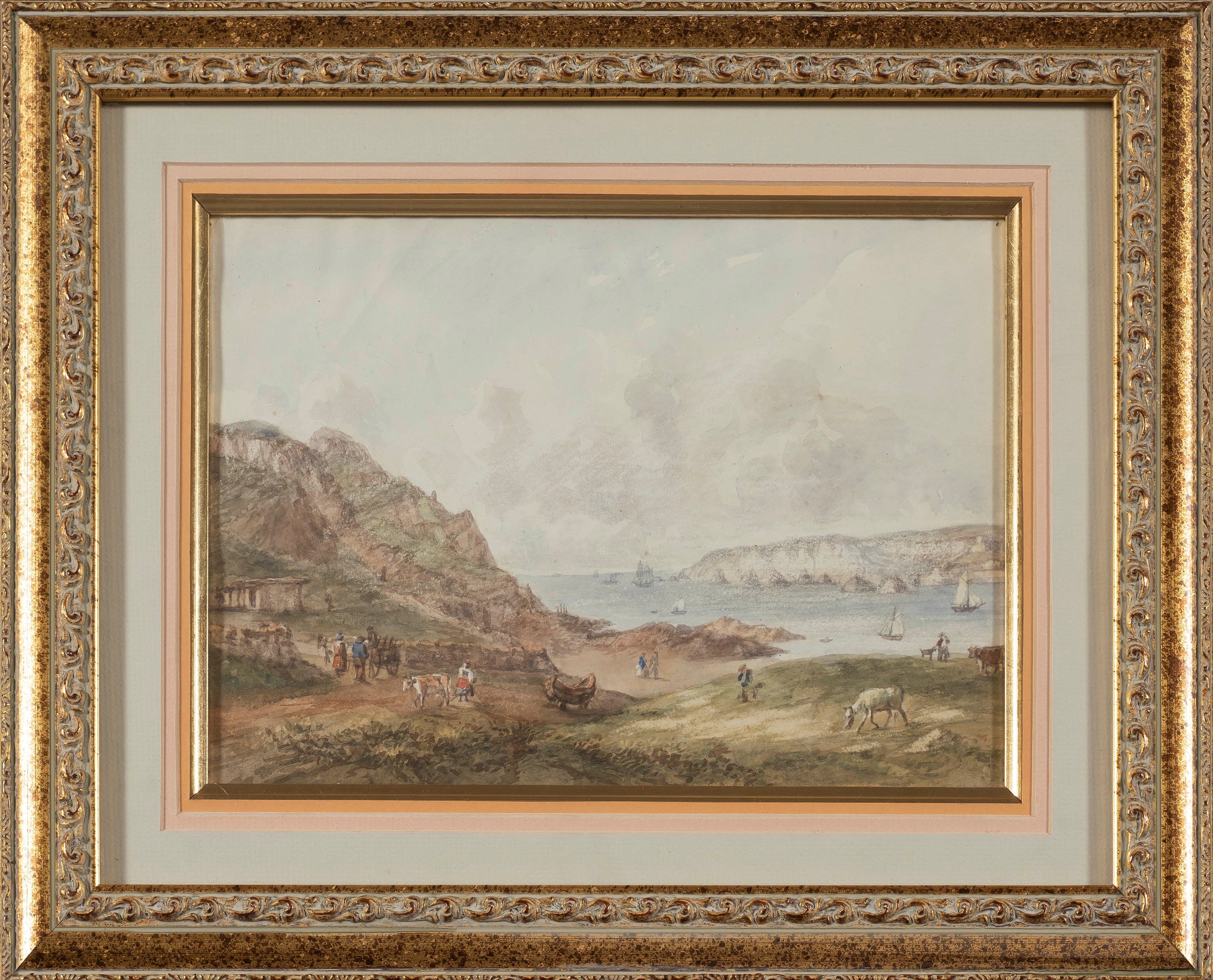 Artwork by Charles Theophilus Hahn, Four views of Jersey, and another, Made of watercolour