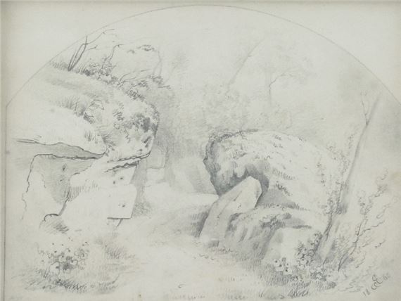 Landscape with rocks and forest by Artur Grottger, 1860