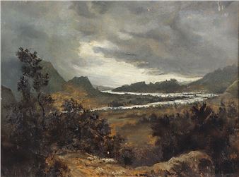 Hügelige Flusslandschaft mit Gewitterwolken - Miss Winifred Arthur