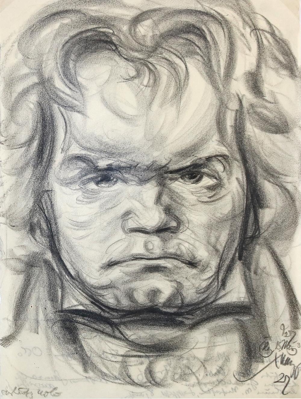 Artwork by Emil Stumpp, Two works: Ludwig van Beethoven (2), Made of Charcoal drawing on transparent drawing paper (2)