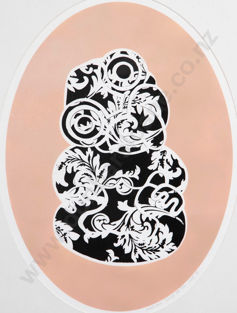 Artwork by Aroha Lewin, Floral Pop Tiki, Made of screenprint