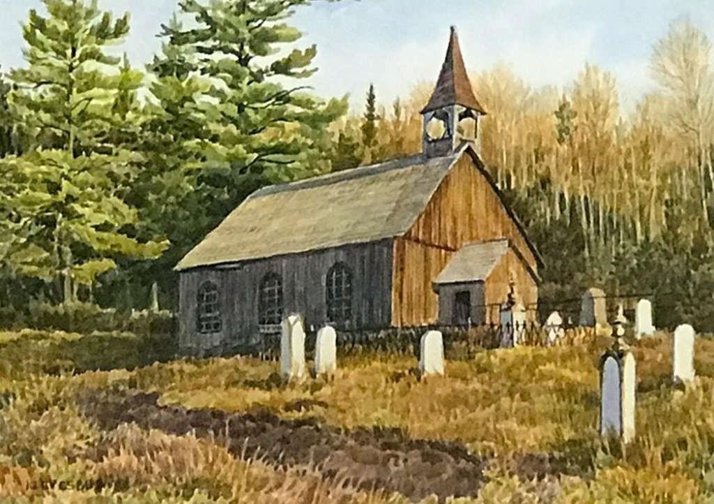 Artwork by Isabel Levesque, Church at Rockingham, Ont, Made of watercolour on paper