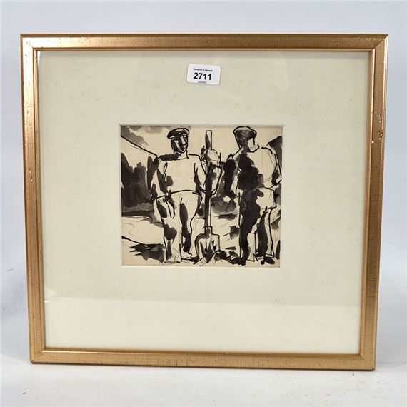 men digging by Josef Herman