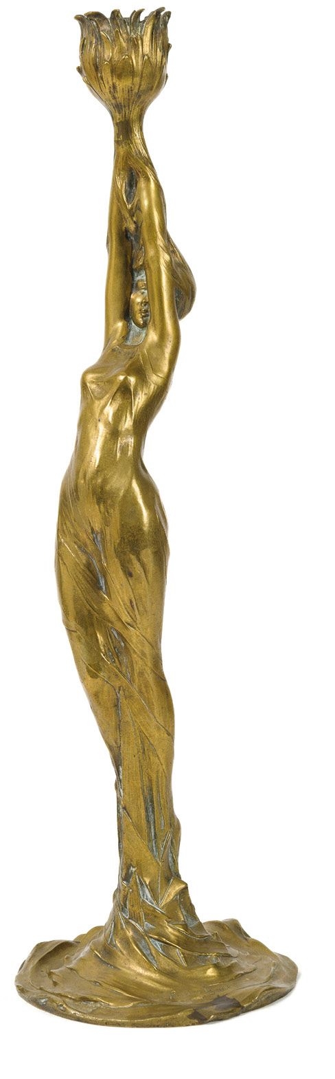 Artwork by Firmin Bate, a woman with a wet drape emerging from the water and aquatic plants, Made of Bronze print