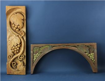 Carved wooden reliefs of grapes - Carl Goddard