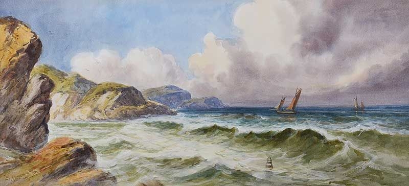 Artwork by E.m. Earp, SAILING OFF THE ROCKY COAST, Made of Watercolour Drawing