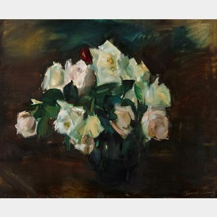 STILL LIFE WITH ROSES IN A VASE by Clement Serneels, 1967