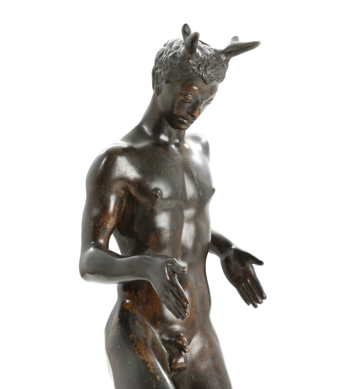 Artwork by Johannes Bjerg, “Pan på firkantet plint” (Pan on a square plinth)", Made of Patinated bronze