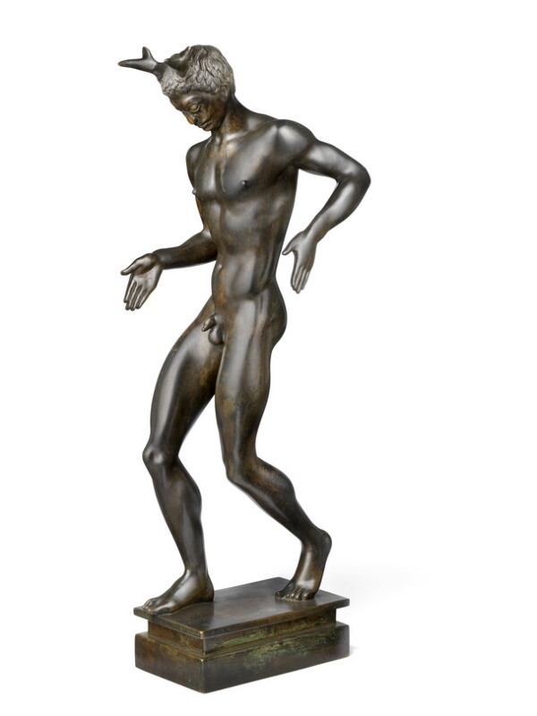Artwork by Johannes Bjerg, “Pan på firkantet plint” (Pan on a square plinth)", Made of Patinated bronze