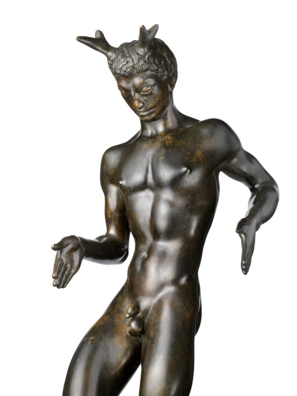 Artwork by Johannes Bjerg, “Pan på firkantet plint” (Pan on a square plinth)", Made of Patinated bronze