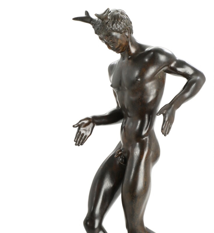 Artwork by Johannes Bjerg, “Pan på firkantet plint” (Pan on a square plinth)", Made of Patinated bronze