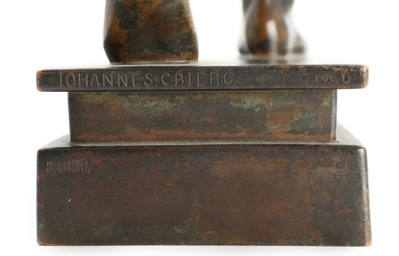 Artwork by Johannes Bjerg, “Pan på firkantet plint” (Pan on a square plinth)", Made of Patinated bronze
