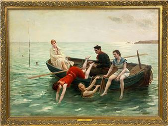 Les Baigneuses swimmers in boat - Jules Scalbert