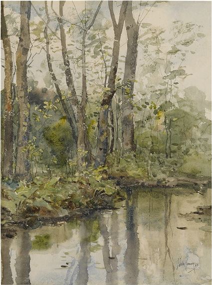 Woodland Stream by Childe Hassam, dated 83