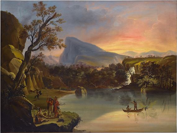 American Landscape with Indians by Nicolino Vicompte Calyo, dated 1853