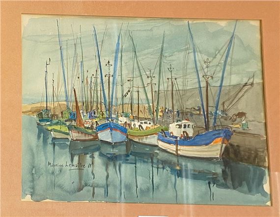 Fishing Vessels at Wharf by Maurice Bismuth Lemaître, 1968