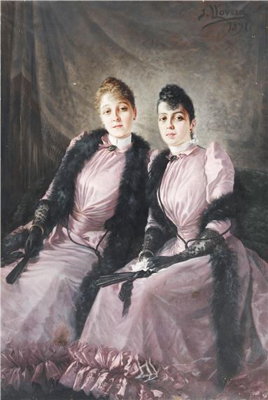 Portrait of two ladies by Josep Llovera Bofill, 1891
