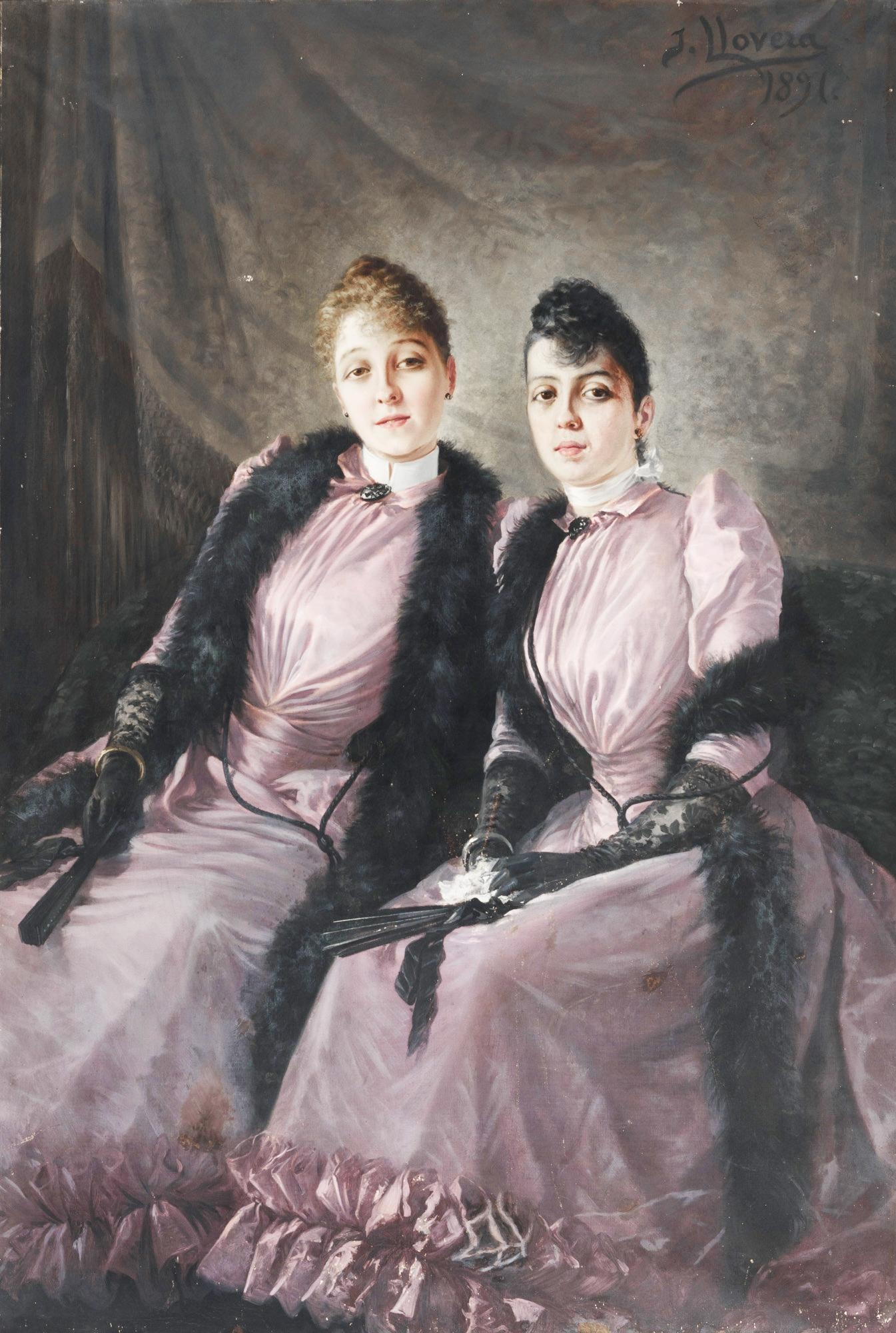 Artwork by Josep Llovera Bofill, Portrait of two ladies, Made of Oil on canvas