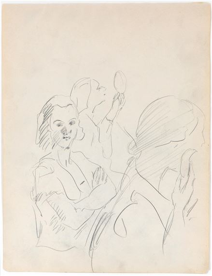 Schets van meisjes die zich opmaken by Isaac Israëls