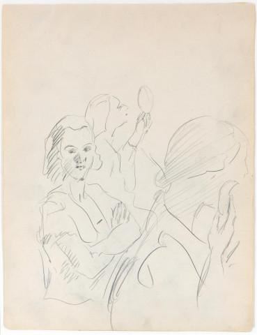 Schets van meisjes die zich opmaken by Isaac Israëls