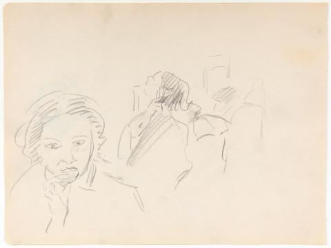 Schets van meisjes die zich opmaken by Isaac Israëls