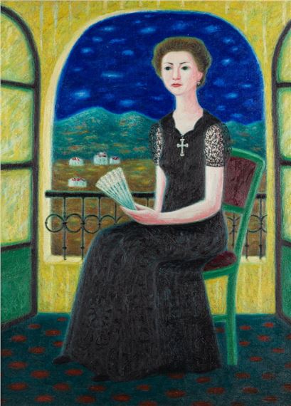 "Retrato nocturno de Dama en la ventana" by Antonio Lago, 1944