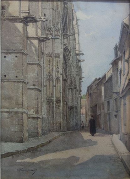 Rue devant l'église à Gisors by C. Normand