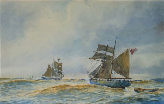 sailing vessels at sea by Robert Allensmore Lowe