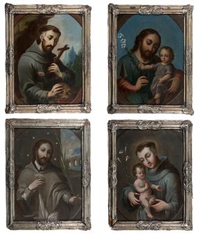 Saint Francis of Assisi, Saint Joseph and the Child, Saint John Nepomuceno and Saint Anthony of Padua with Child - Andrés López