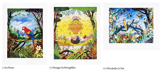Ara Macao, Messager à la Montgolfière, Mon Jardin, Le Soir (3 works) by Alain Thomas