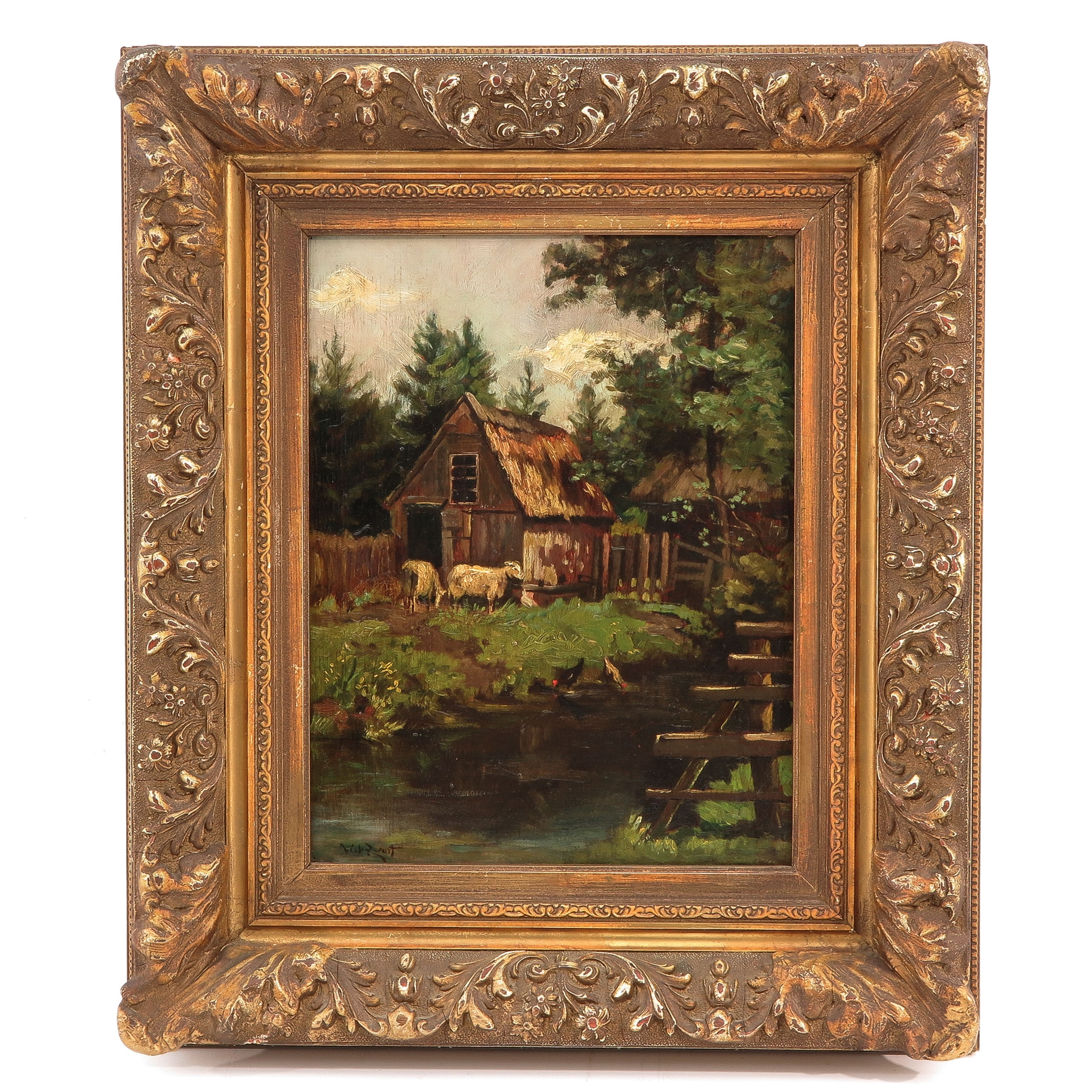 Artwork by Wilhelmus Hendrikus Petrus Johannes de Zwart, barn with sheep, Made of Oil on Panel