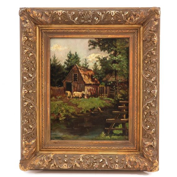 barn with sheep by Wilhelmus Hendrikus Petrus Johannes de Zwart