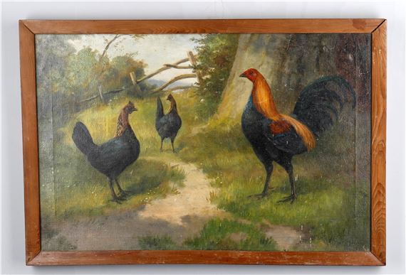 Rooster with chickens by Harry Dixon, dated 1913
