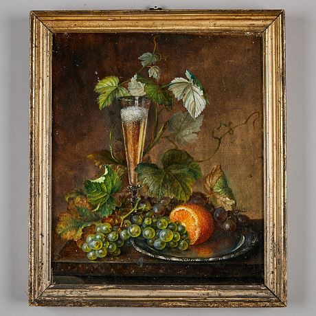 Stilleben med champagneglas och frukter by Augusta Plagemann