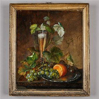 Stilleben med champagneglas och frukter - Augusta Plagemann