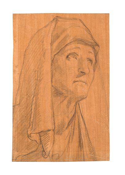 Tête de femme regardant vers le ciel (recto); Deux études d’une main (verso) by Jacopo Chimenti