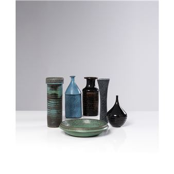 Set of five vases and a dish - Stig Lindberg